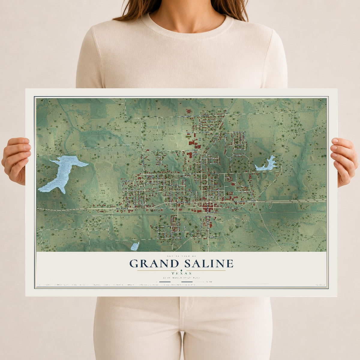 Map of Grand Saline, Texas, 12 x 18 inch unframed archival matte print