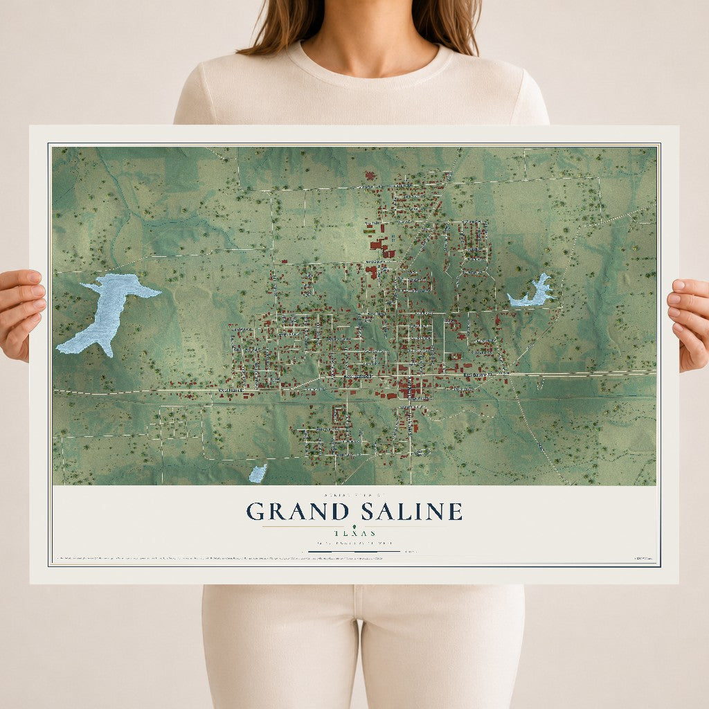 Map of Grand Saline, Texas, 18 x 24 inch unframed archival matte print