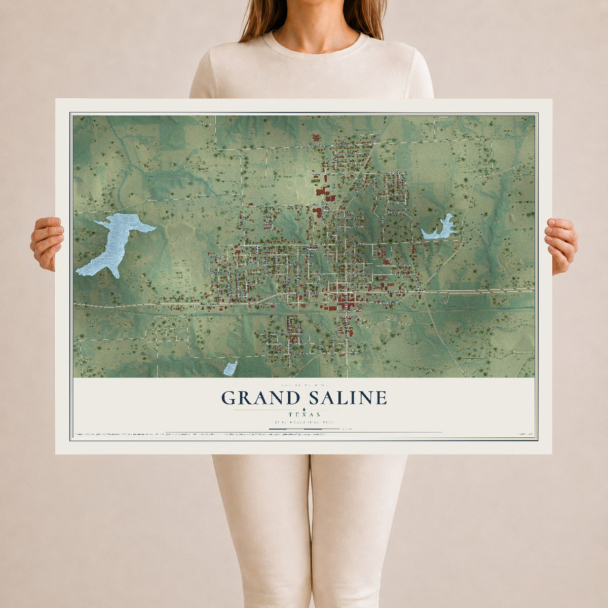 Map of Grand Saline, Texas, 24 x 36 inch unframed archival matte print
