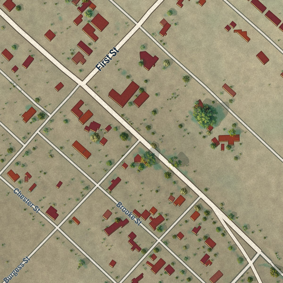 Close-up of the map of Grandfalls, Texas print showing street and building detail