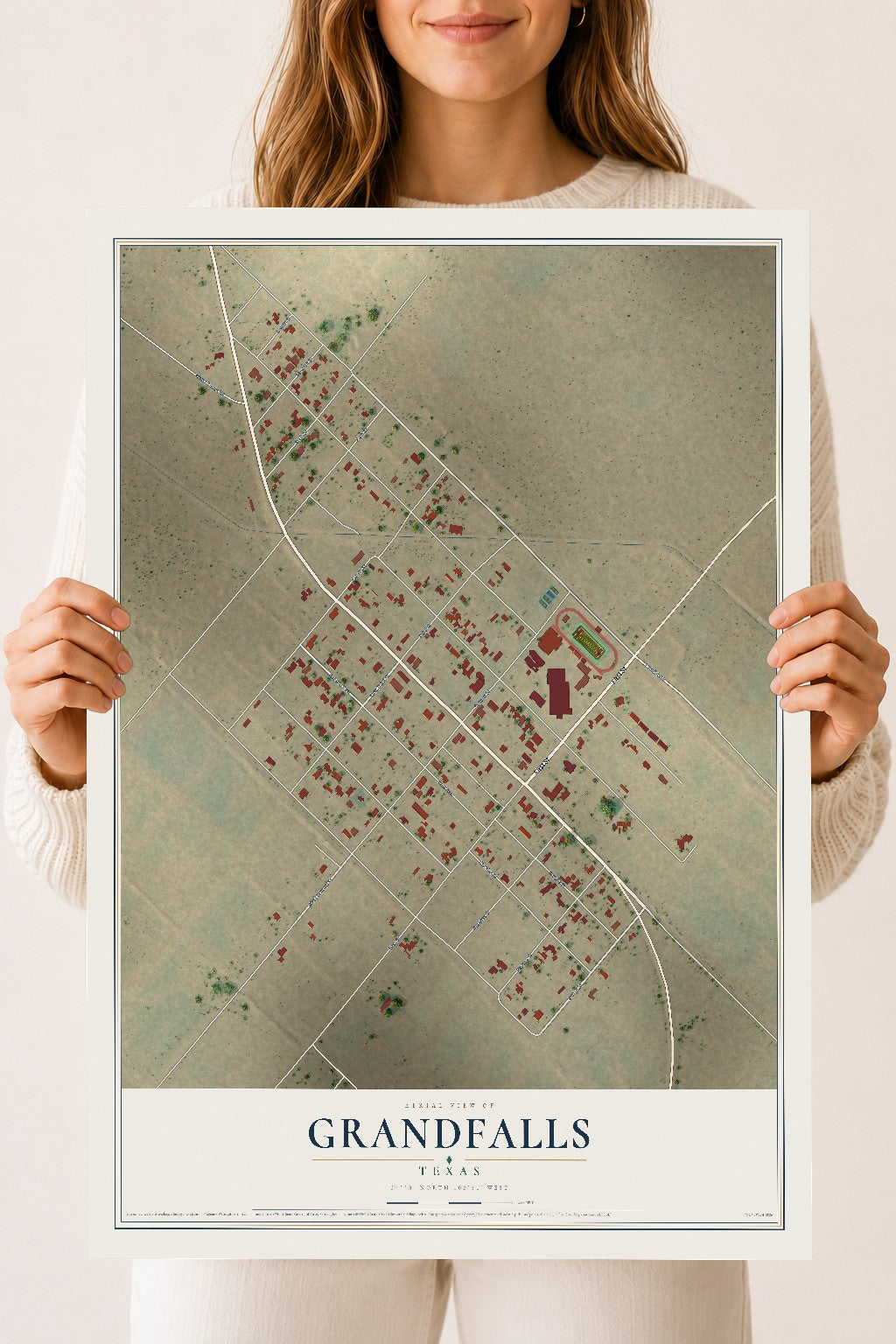 Map of Grandfalls, Texas, 18 x 24 inch unframed archival matte print