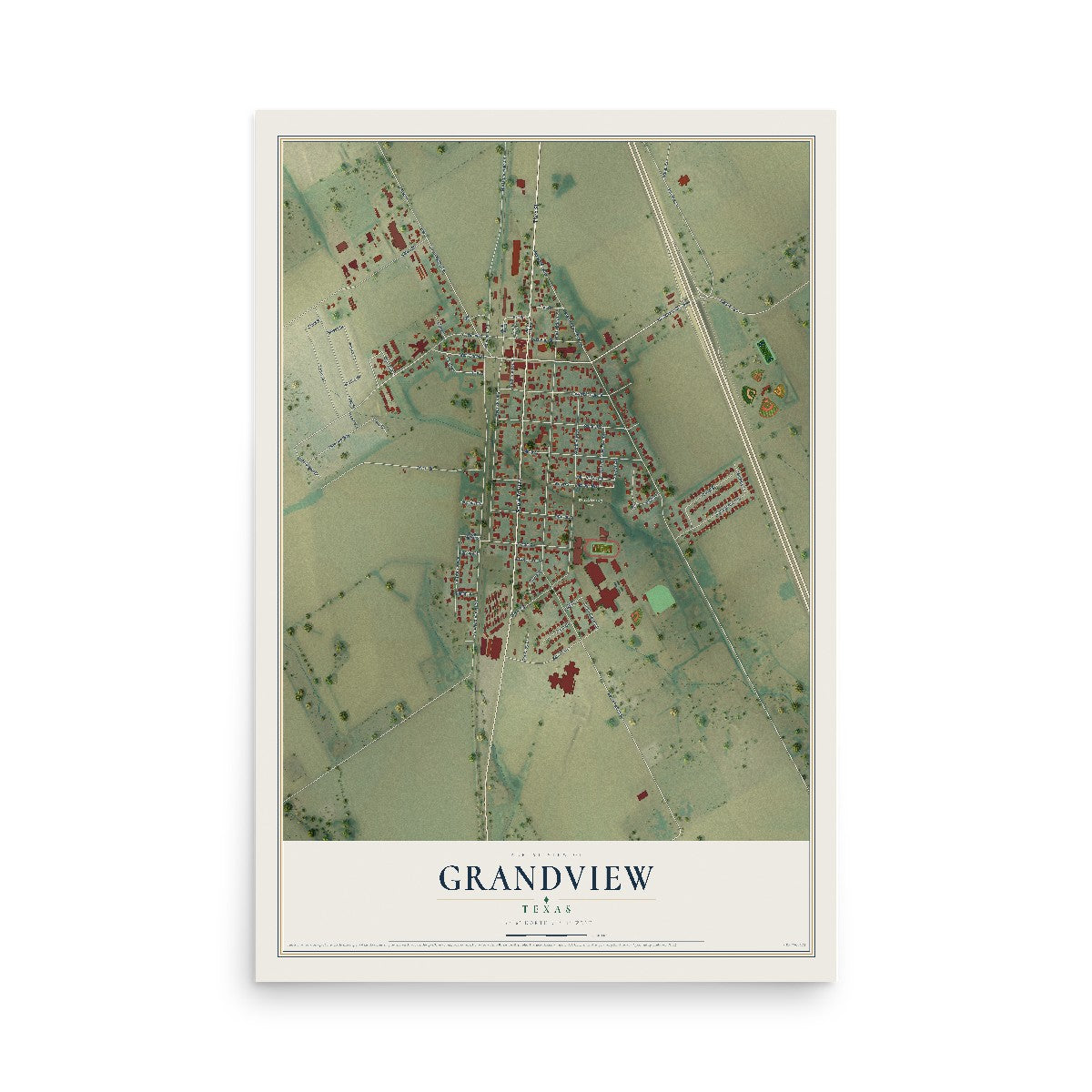 Map of Grandview, Texas, 12 x 18 inch unframed archival matte print