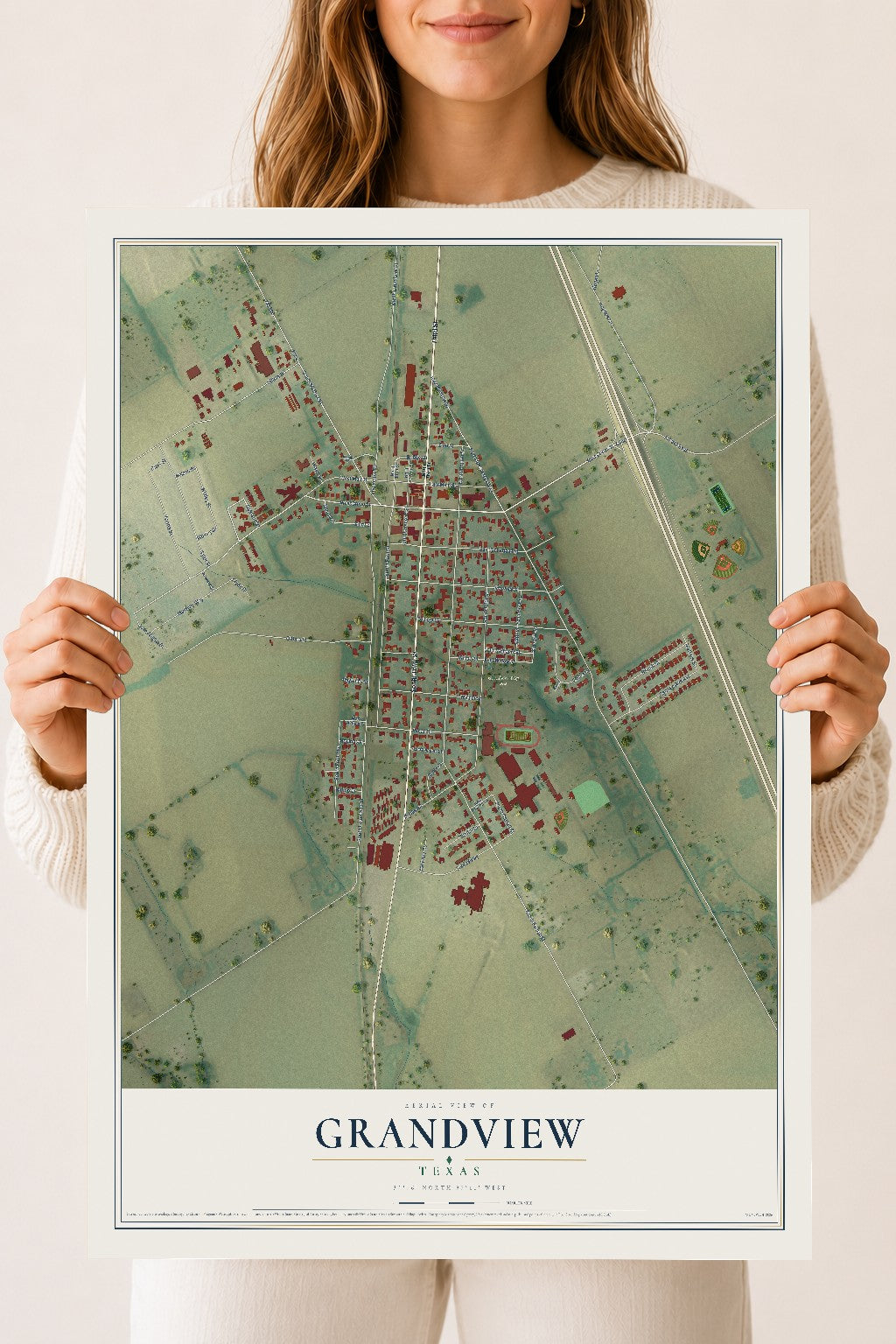 Map of Grandview, Texas, 18 x 24 inch unframed archival matte print