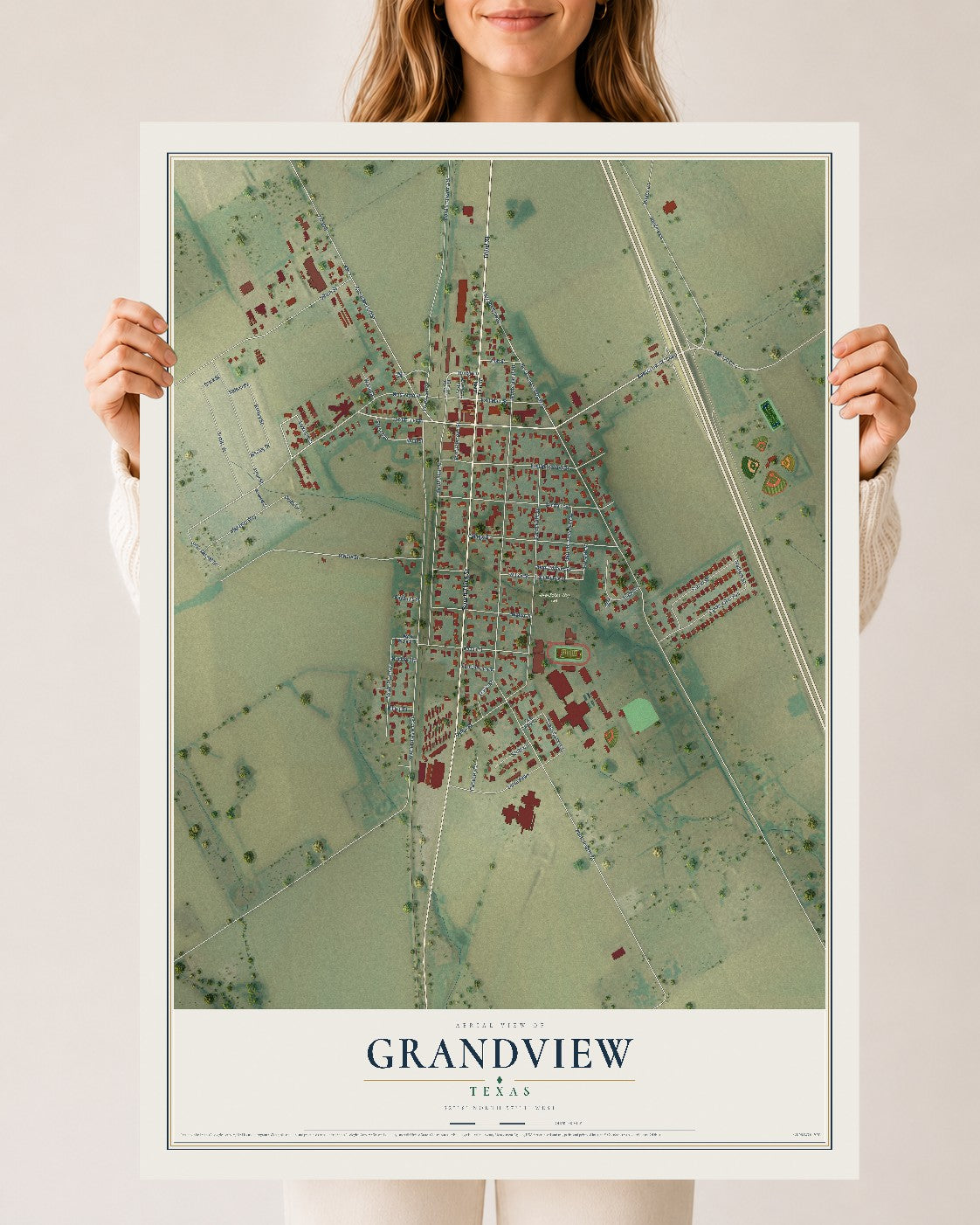 Map of Grandview, Texas, 24 x 36 inch unframed archival matte print