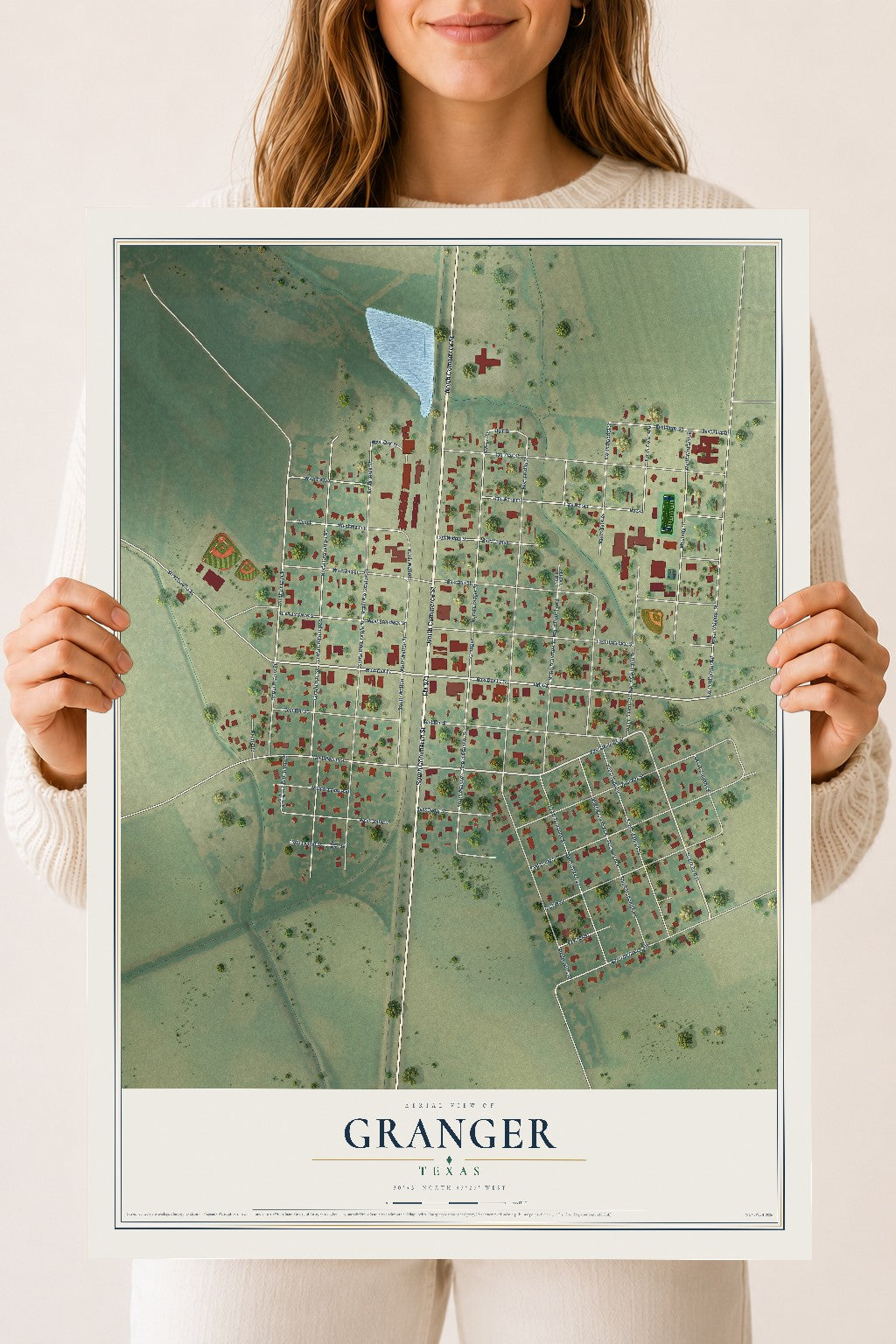 Map of Granger, Texas, 18 x 24 inch unframed archival matte print