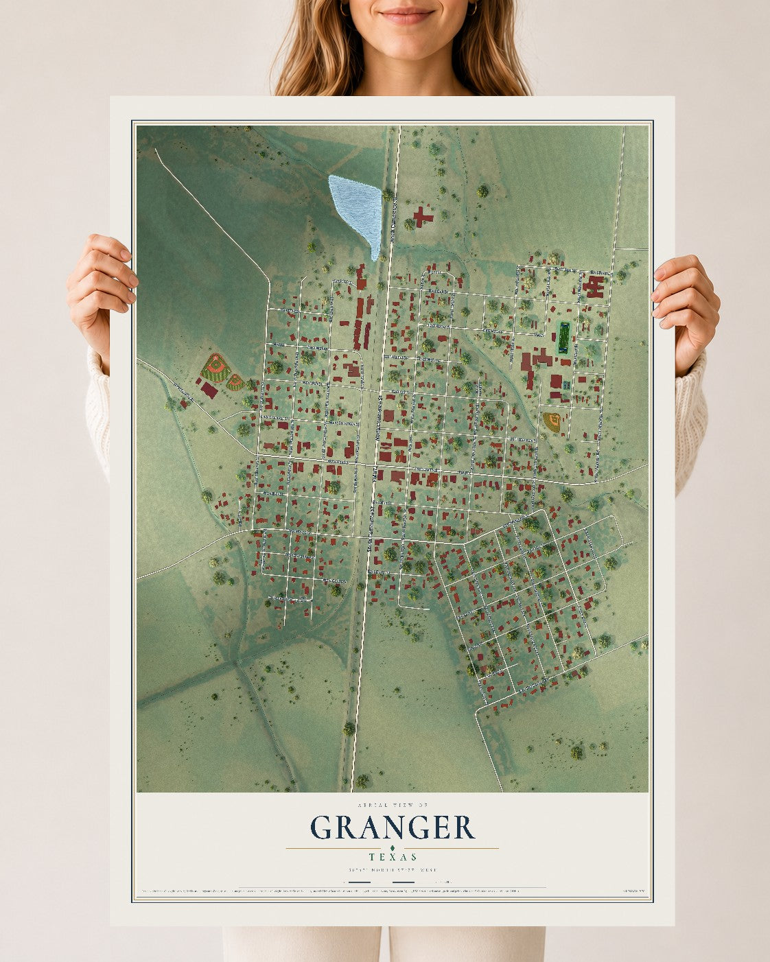 Map of Granger, Texas, 24 x 36 inch unframed archival matte print