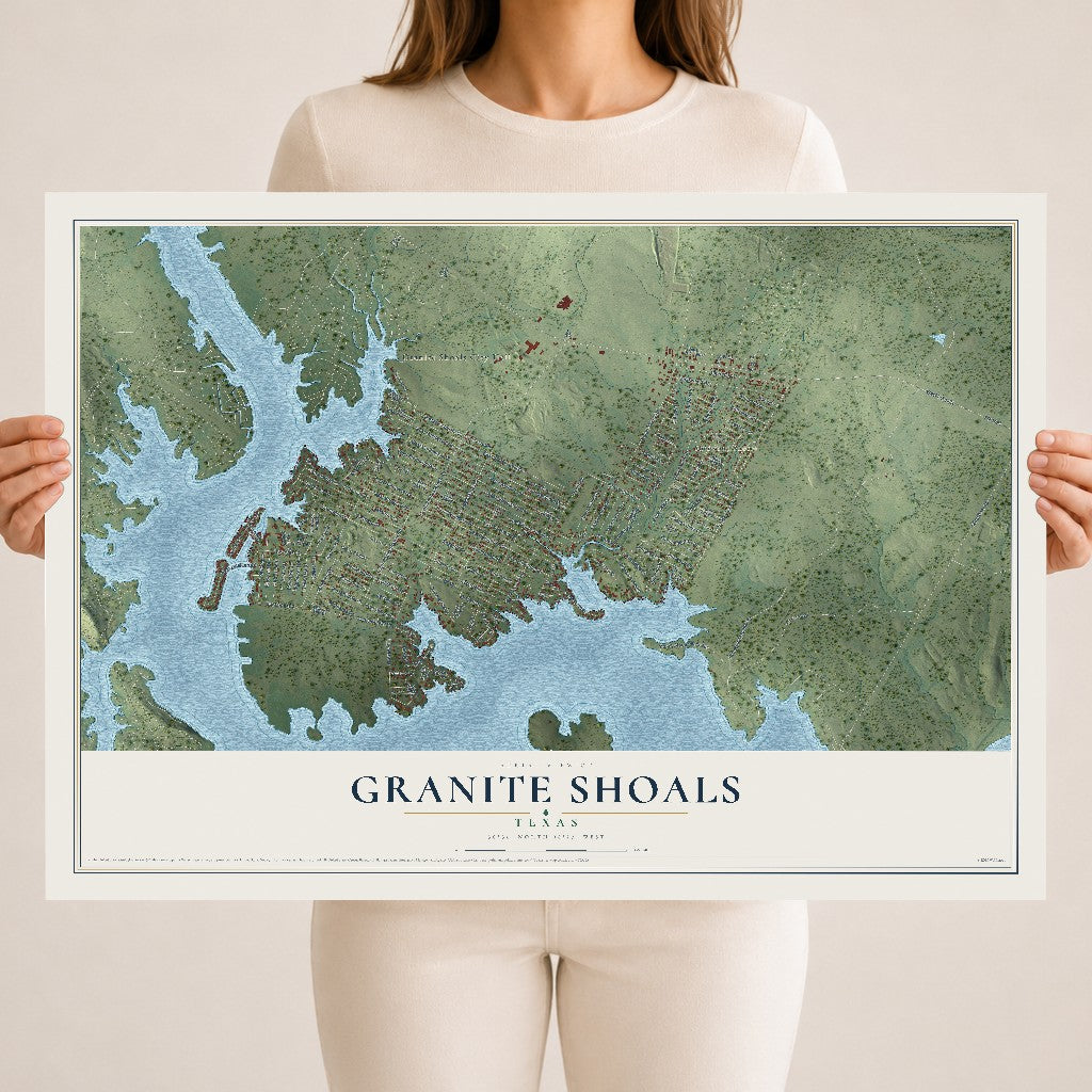Map of Granite Shoals, Texas, 18 x 24 inch unframed archival matte print