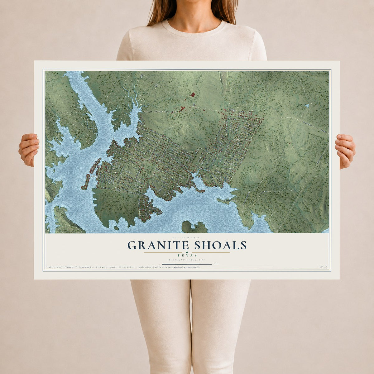 Map of Granite Shoals, Texas, 24 x 36 inch unframed archival matte print