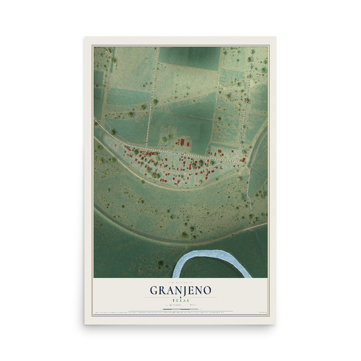 Map of Granjeno, Texas, 12 x 18 inch unframed archival matte print
