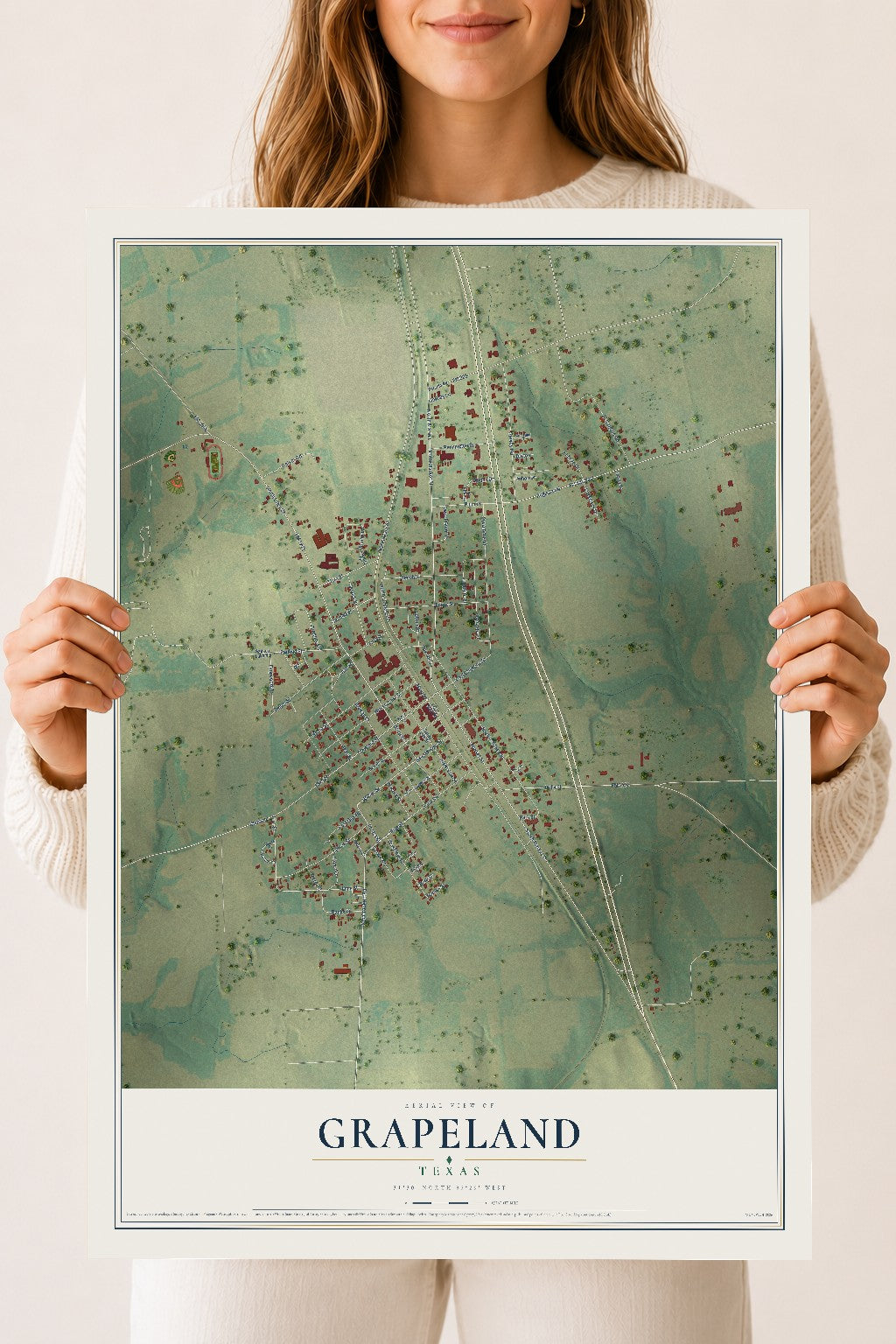 Map of Grapeland, Texas, 18 x 24 inch unframed archival matte print