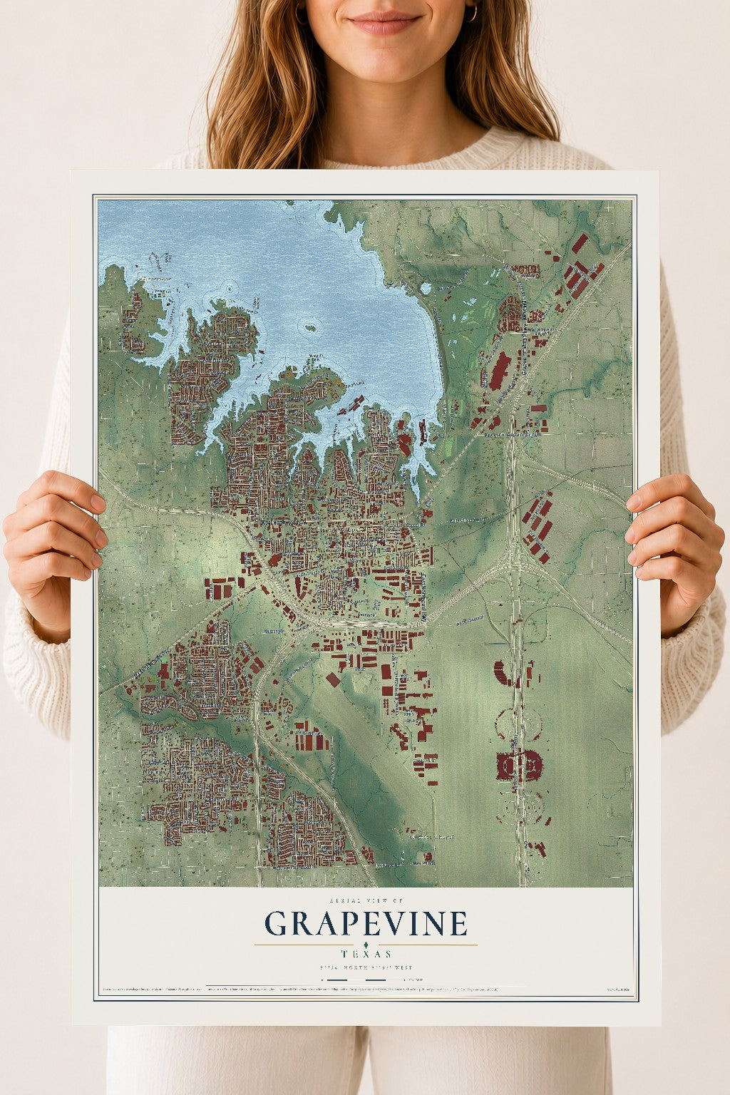 Map of Grapevine, Texas, 18 x 24 inch unframed archival matte print