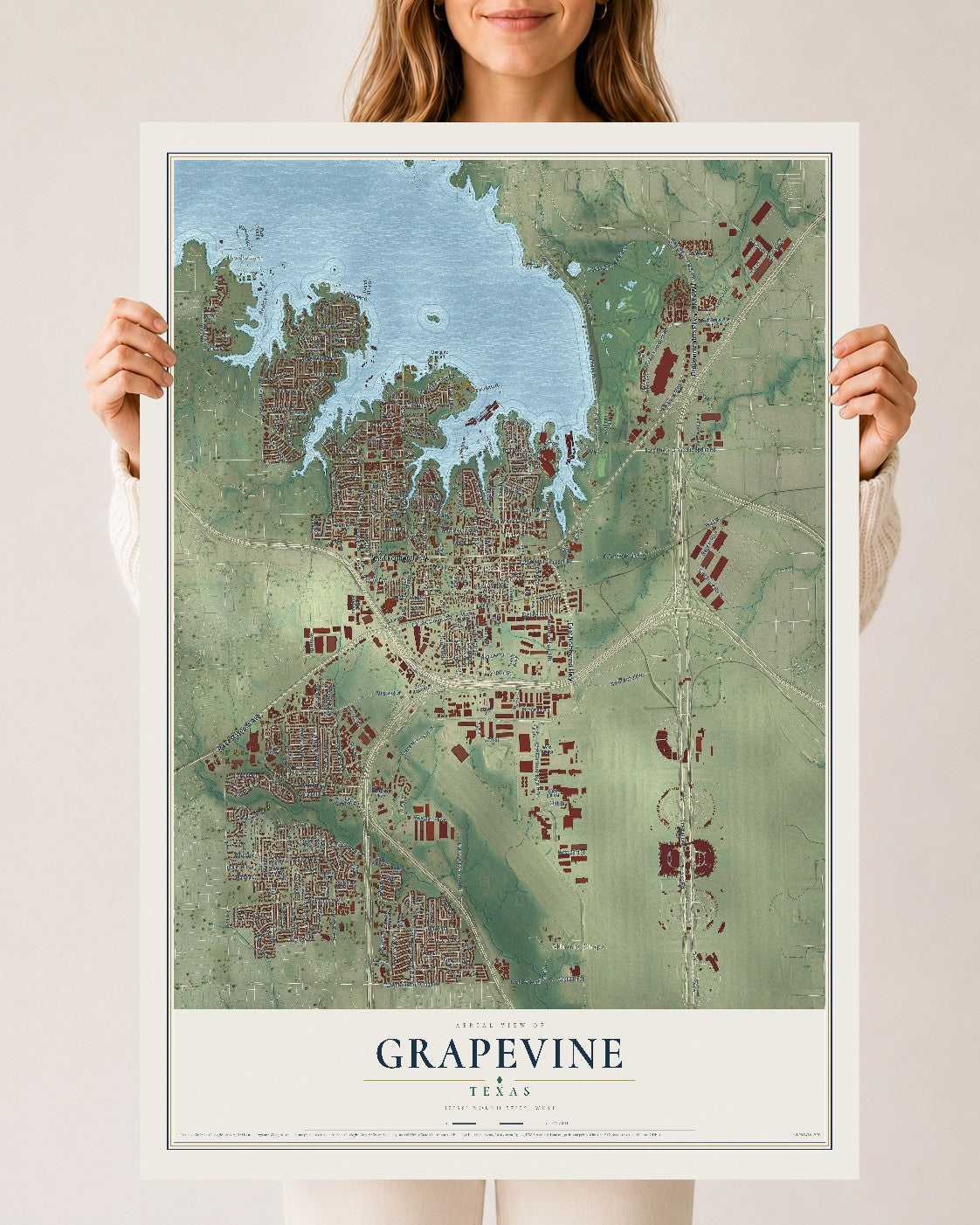 Map of Grapevine, Texas, 24 x 36 inch unframed archival matte print