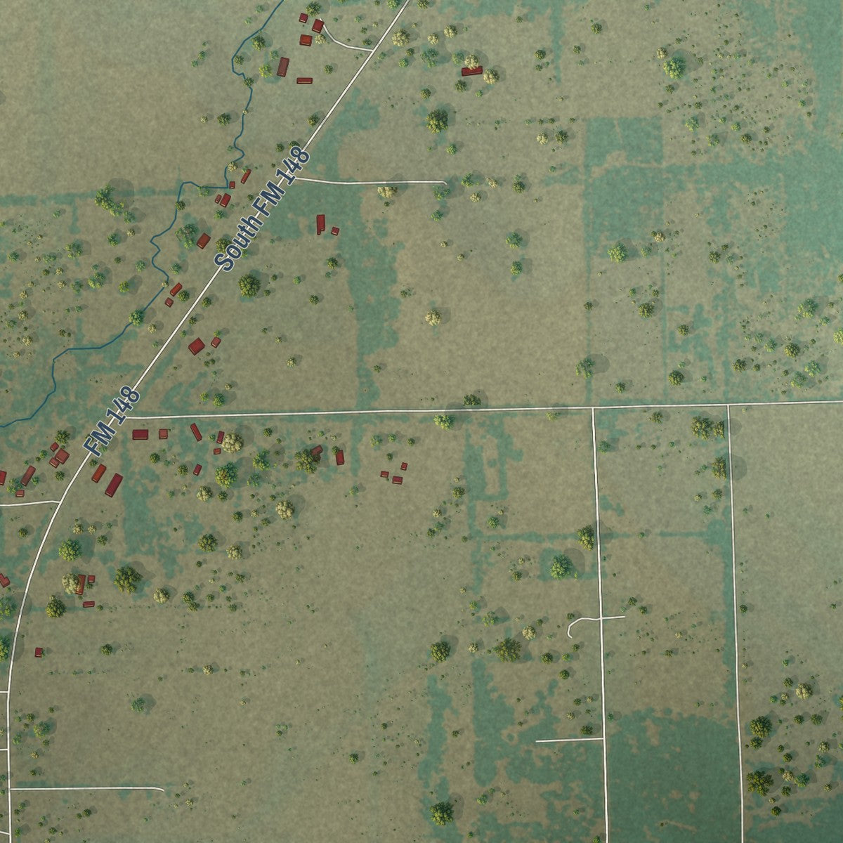 Second close-up of the map of Grays Prairie, Texas print showing more streets and buildings