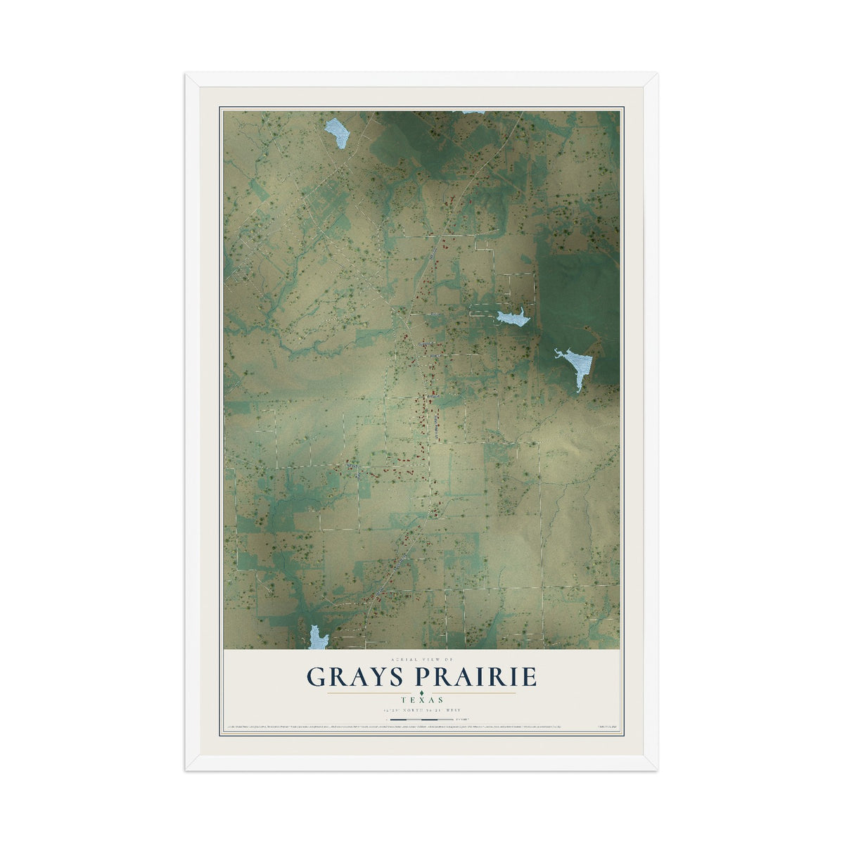 Map of Grays Prairie, Texas, 12 x 18 inch print in a white wood frame
