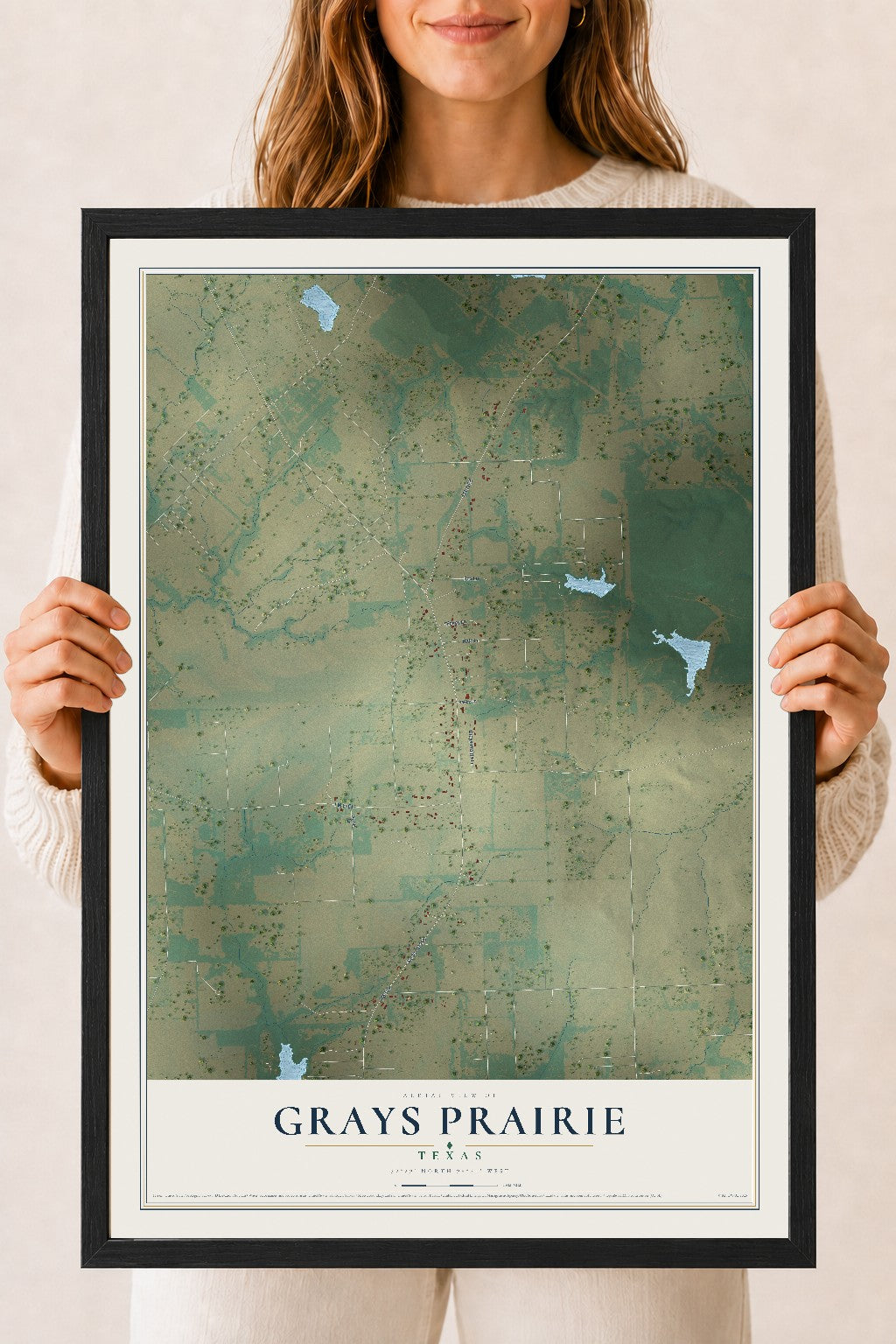 Map of Grays Prairie, Texas, 18 x 24 inch print in a black wood frame