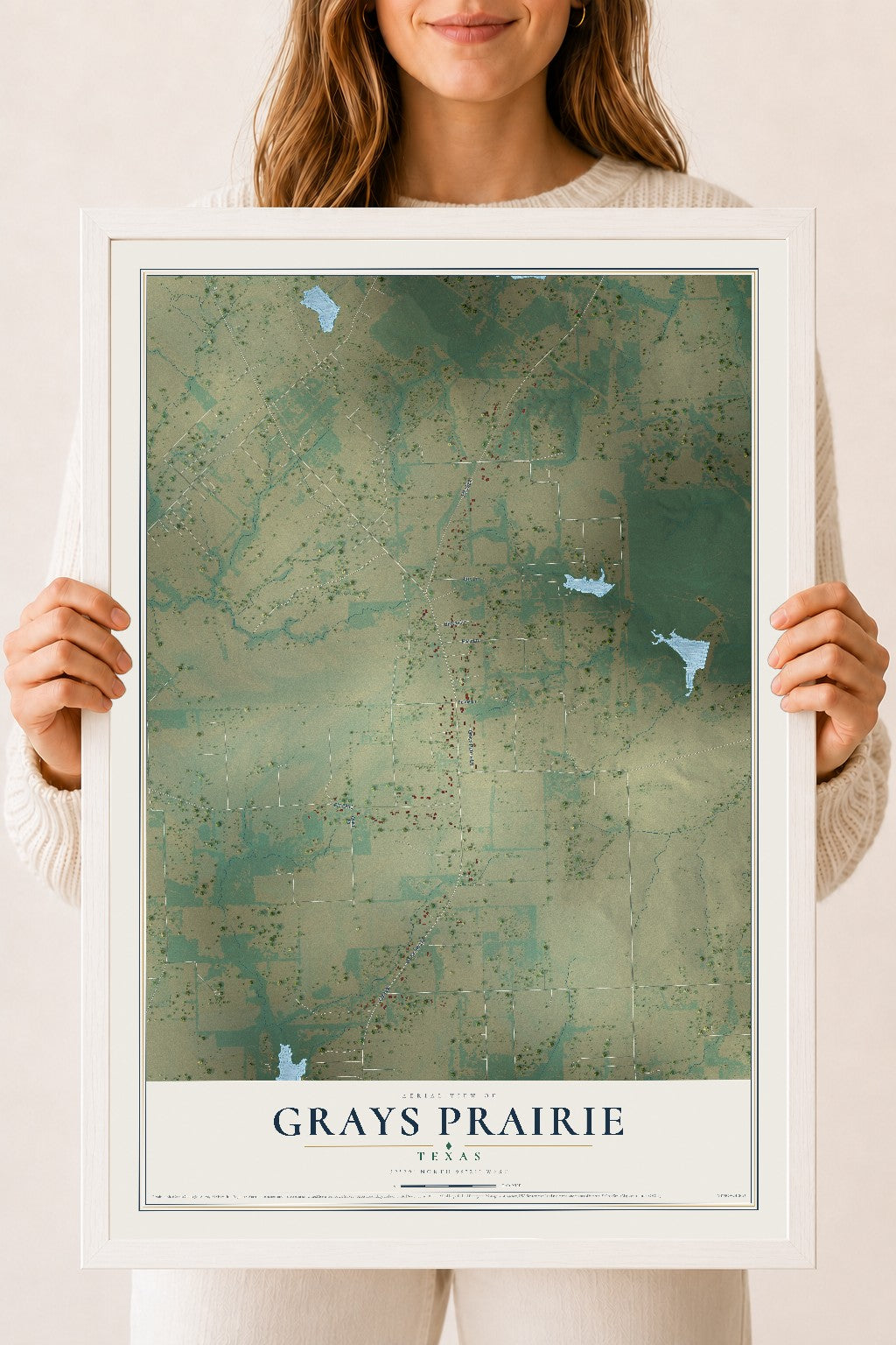 Map of Grays Prairie, Texas, 18 x 24 inch print in a white wood frame