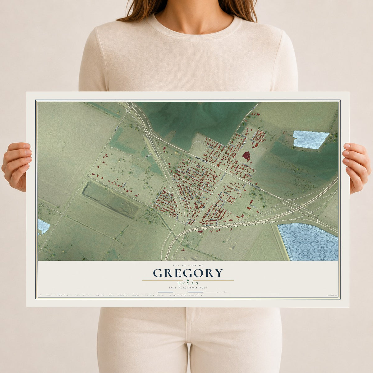Map of Gregory, Texas, 12 x 18 inch unframed archival matte print