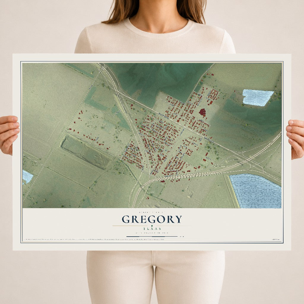 Map of Gregory, Texas, 18 x 24 inch unframed archival matte print