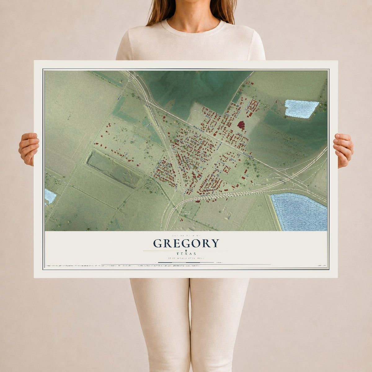 Map of Gregory, Texas, 24 x 36 inch unframed archival matte print