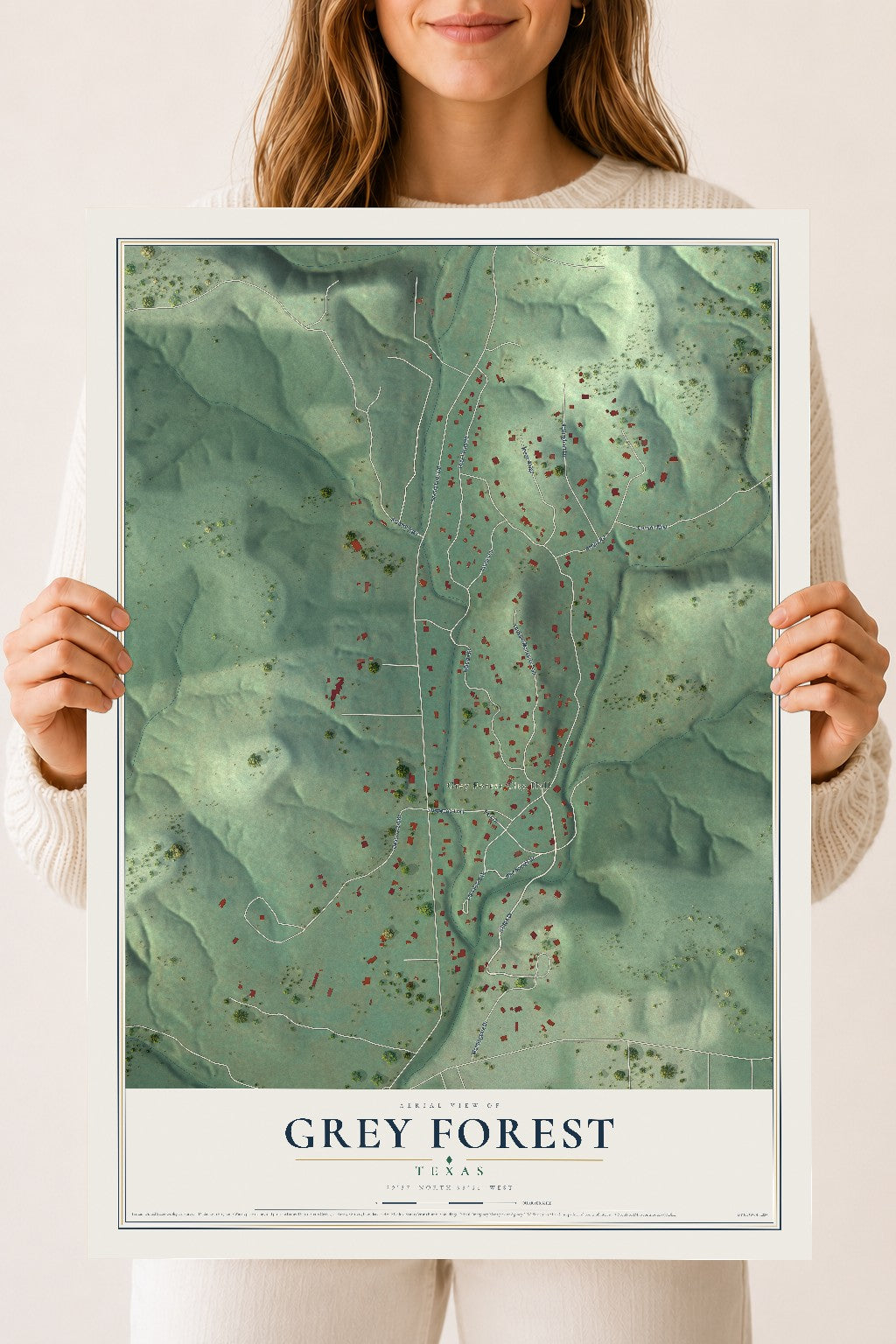 Map of Grey Forest, Texas, 18 x 24 inch unframed archival matte print