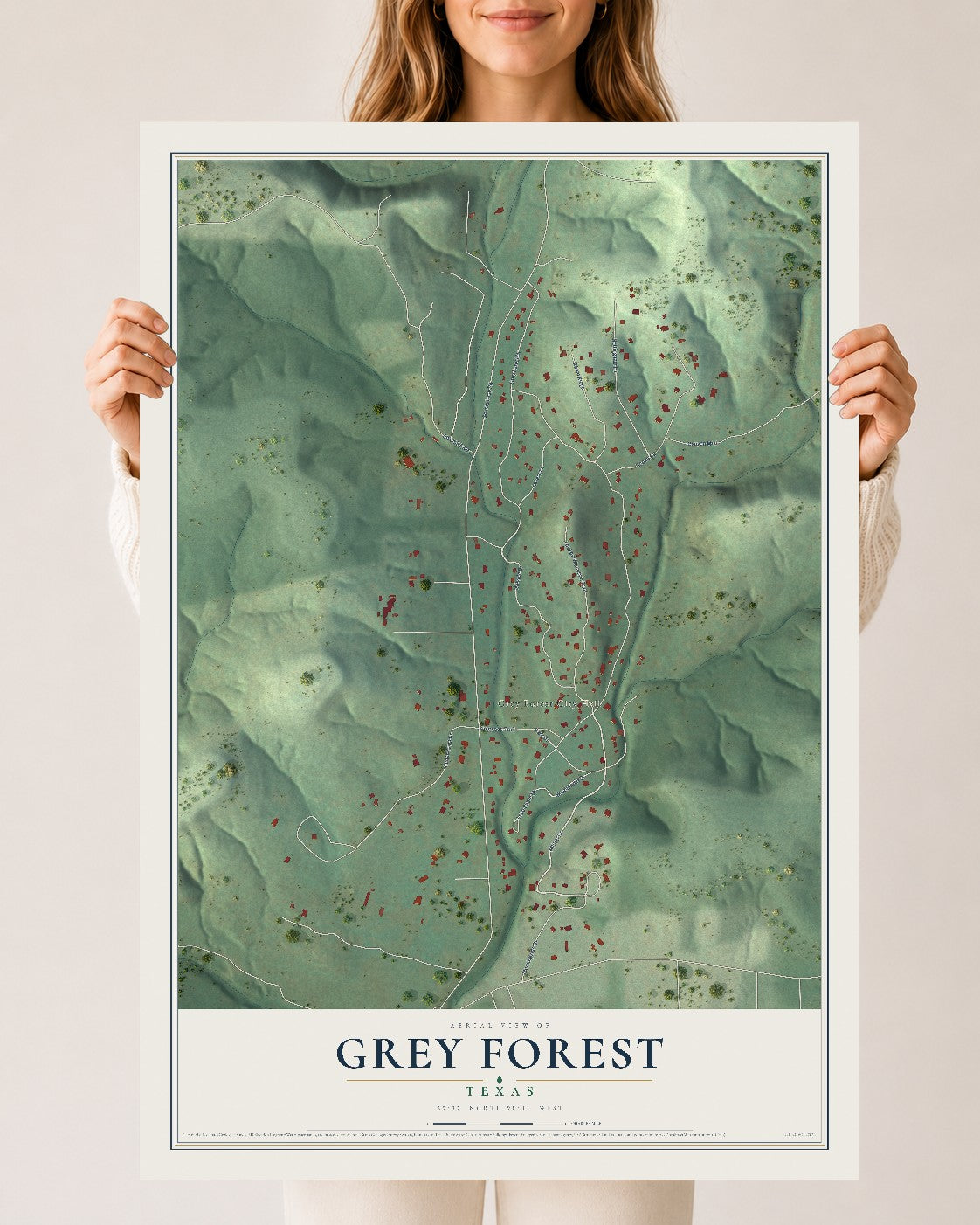 Map of Grey Forest, Texas, 24 x 36 inch unframed archival matte print