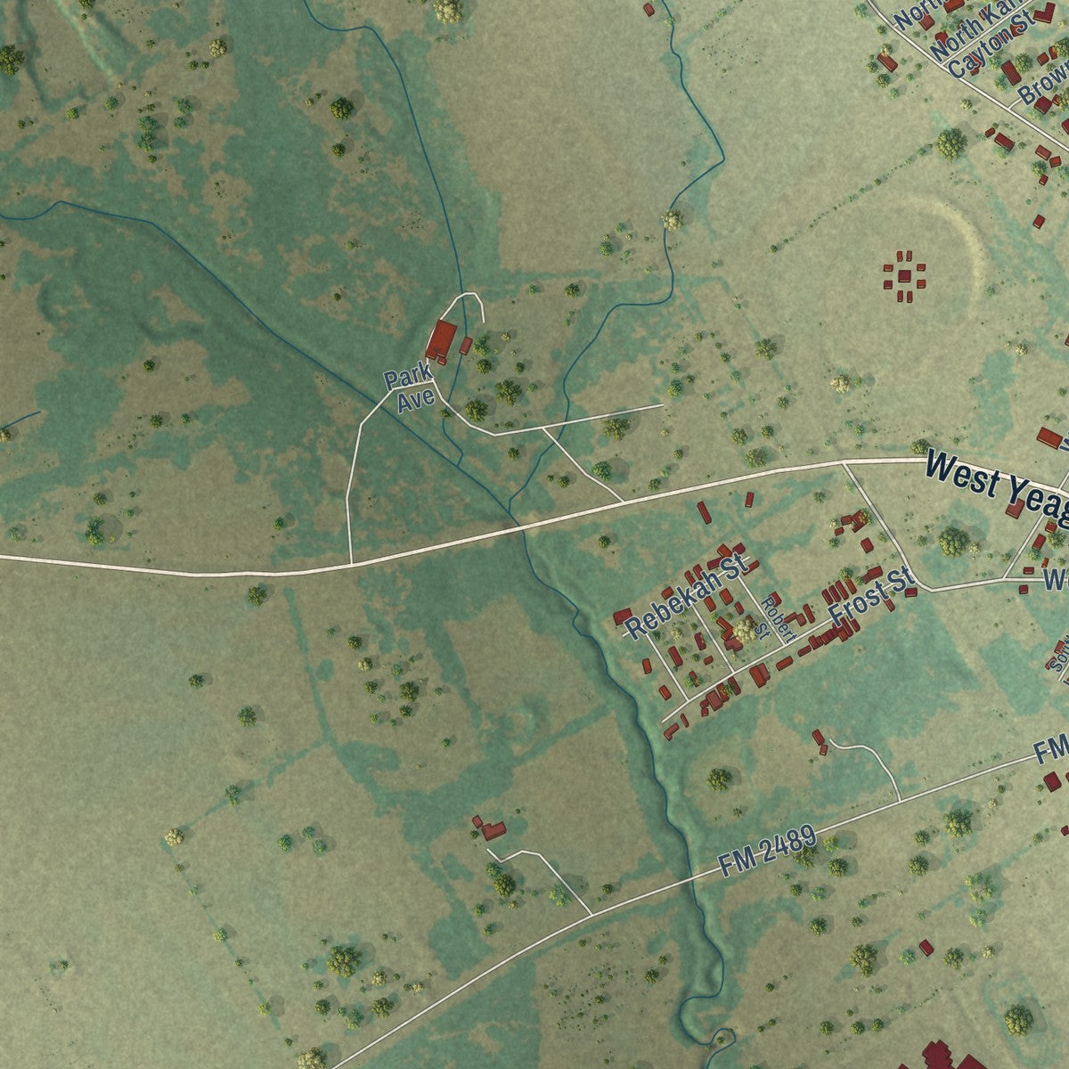 Second close-up of the map of Groesbeck, Texas print showing more streets and buildings