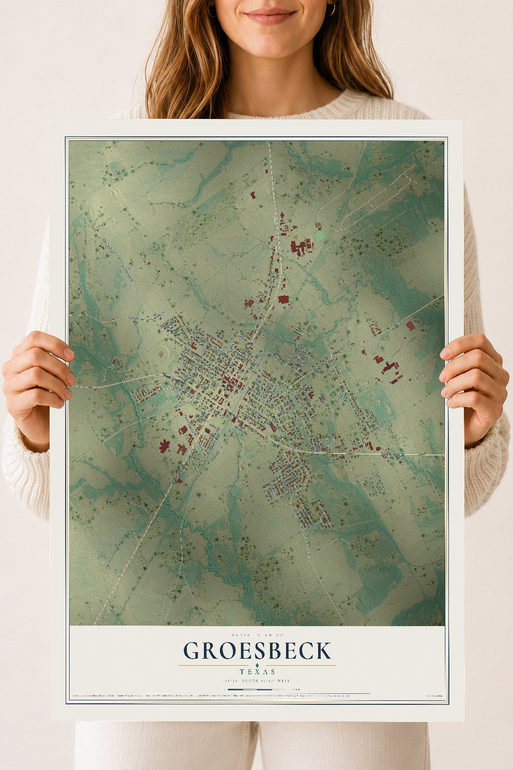 Map of Groesbeck, Texas, 18 x 24 inch unframed archival matte print