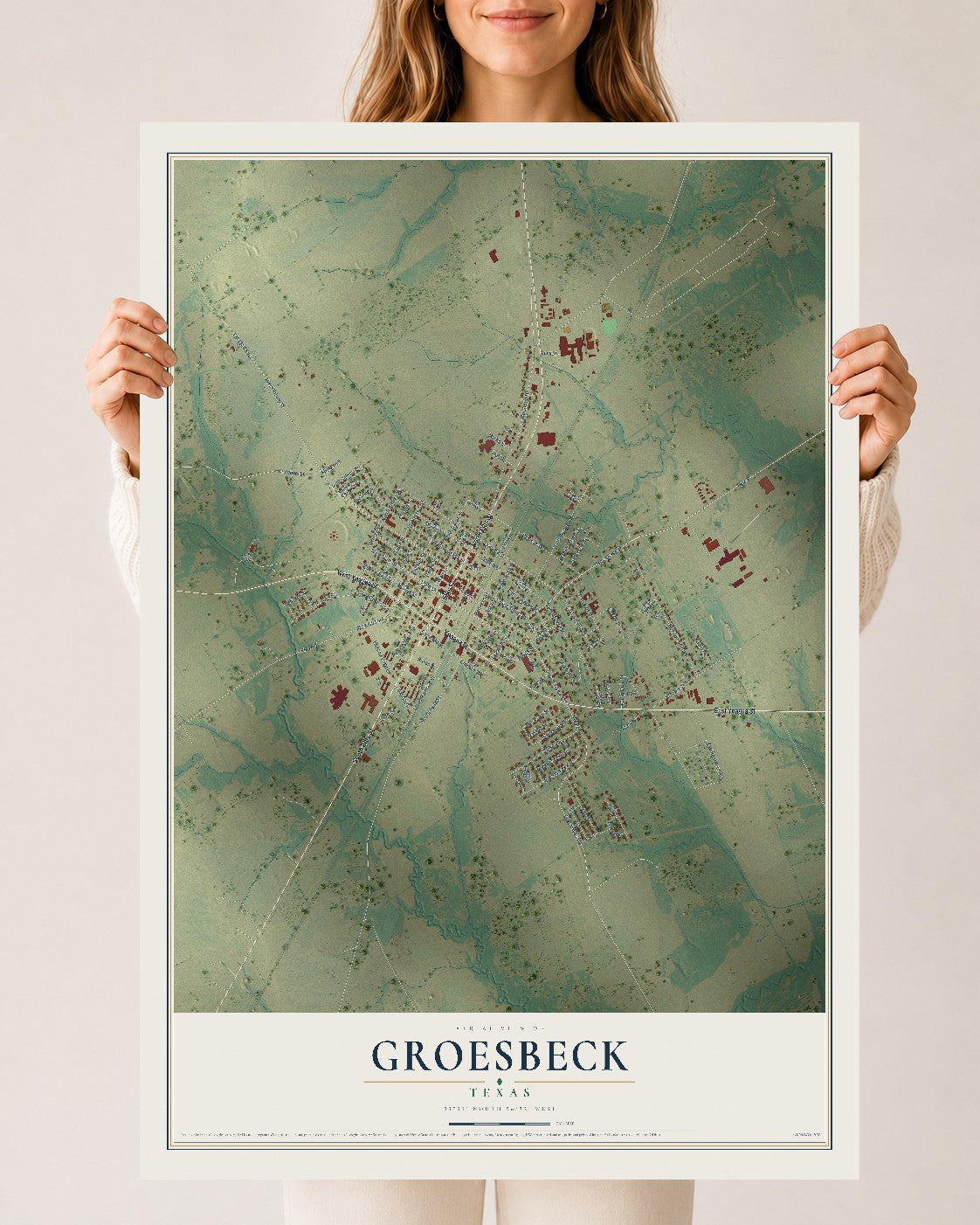 Map of Groesbeck, Texas, 24 x 36 inch unframed archival matte print