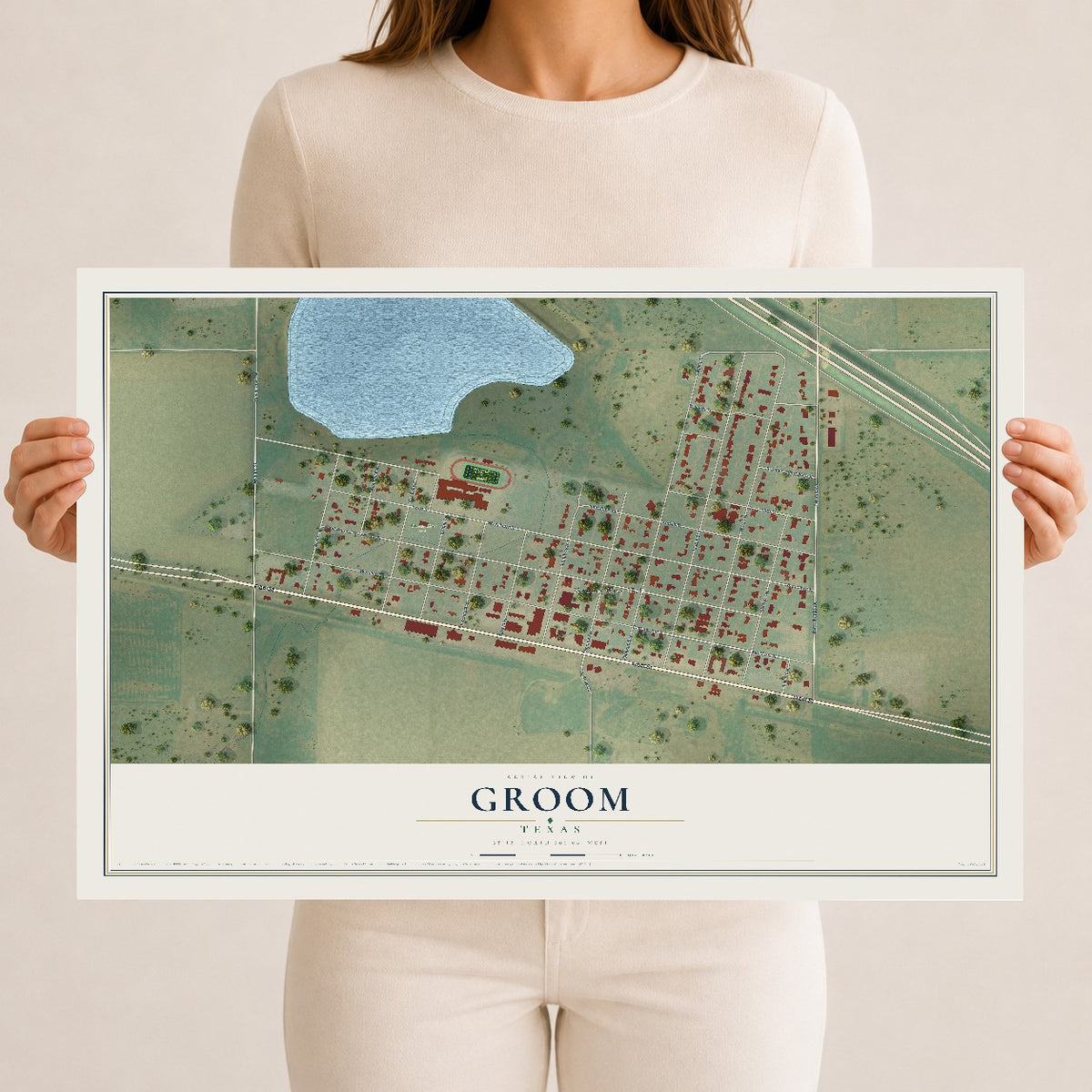 Map of Groom, Texas, 12 x 18 inch unframed archival matte print