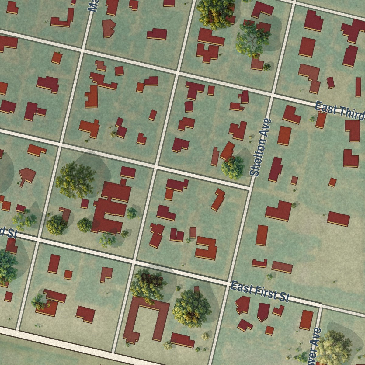 Close-up of the map of Groom, Texas print showing street and building detail