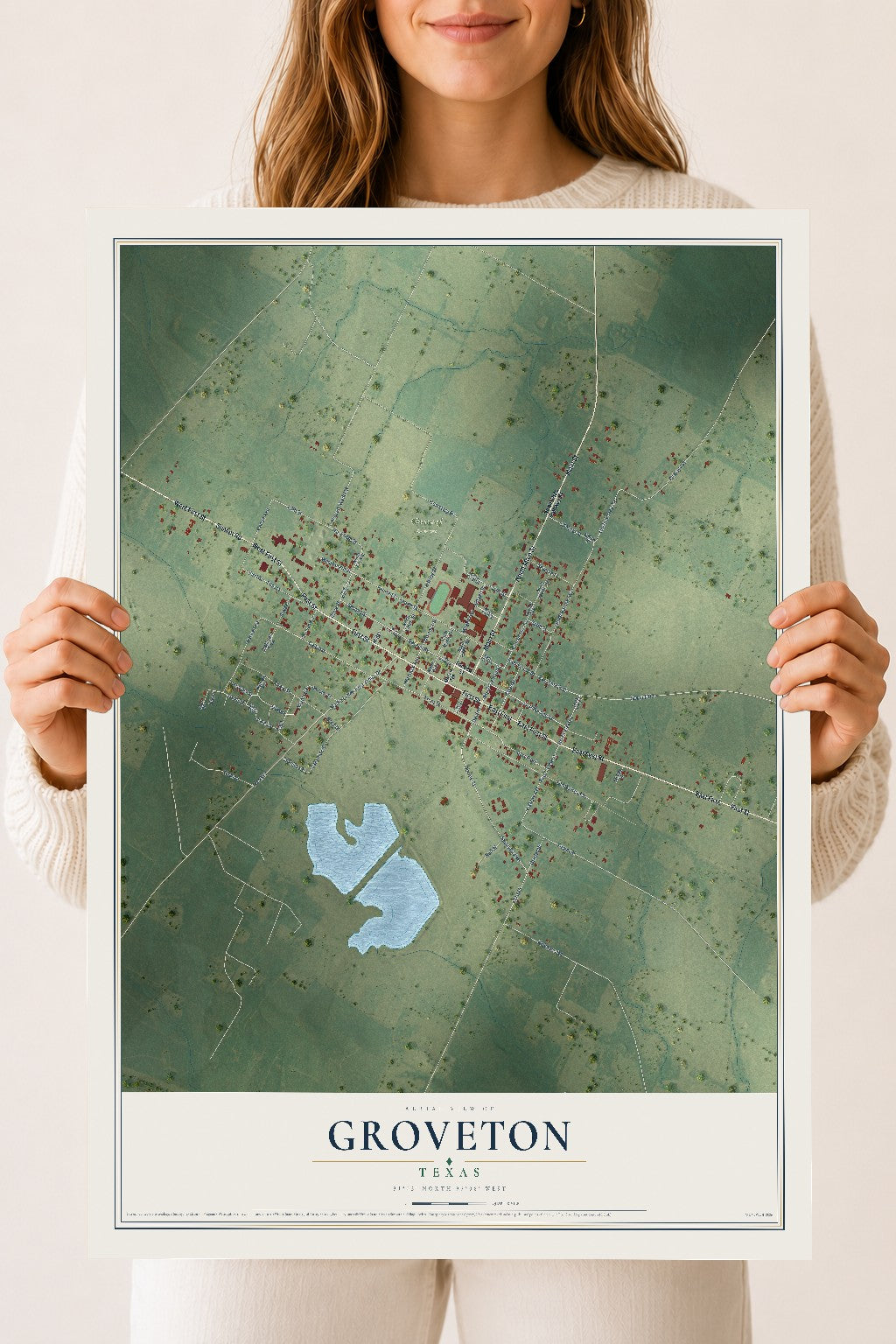 Map of Groveton, Texas, 18 x 24 inch unframed archival matte print