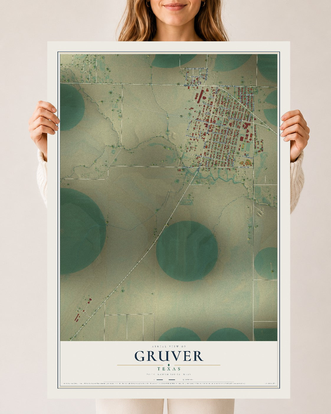 Map of Gruver, Texas, 24 x 36 inch unframed archival matte print