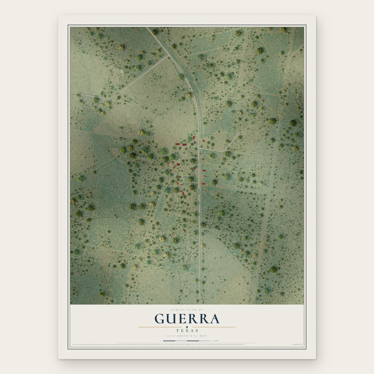 Guerra, Texas map print, the full design