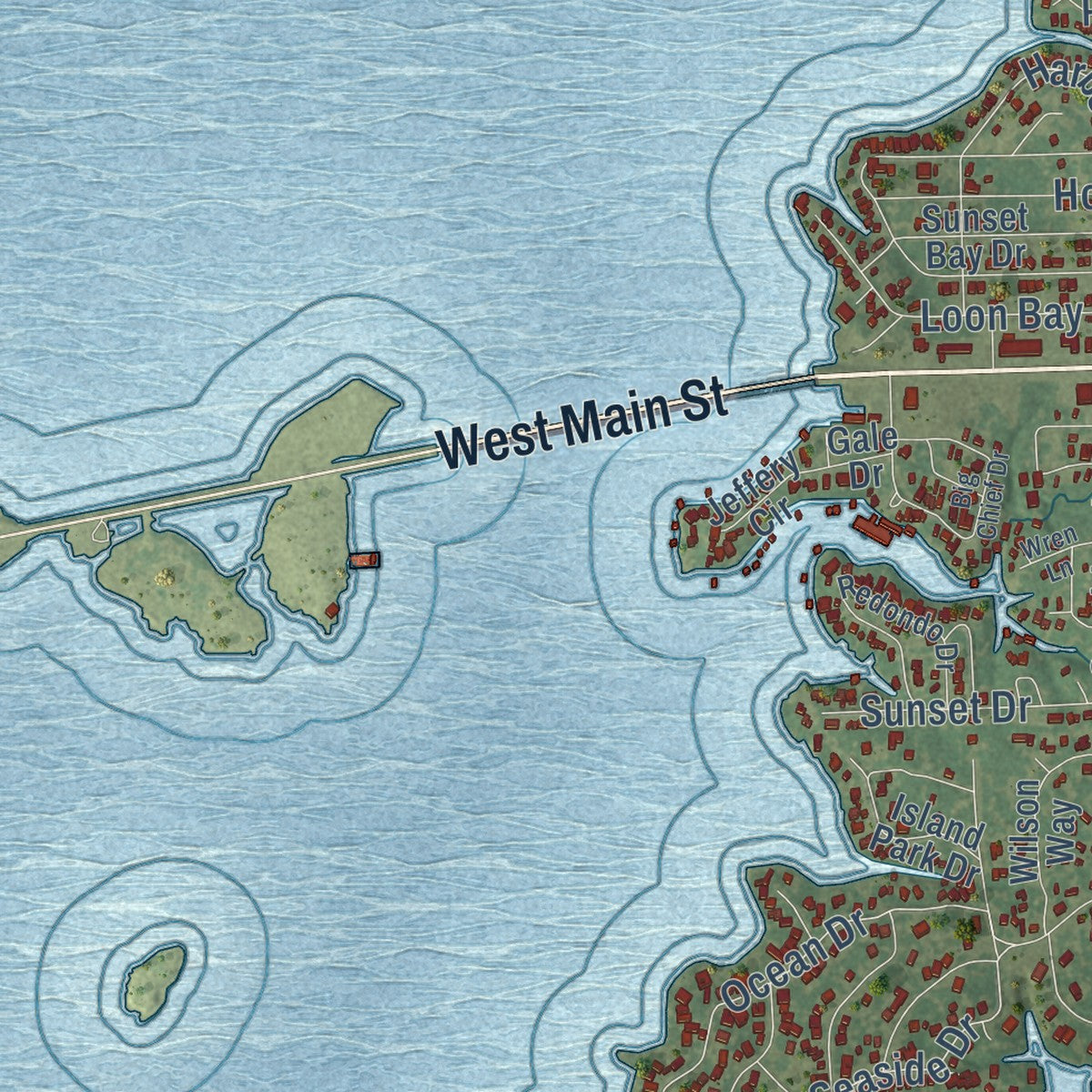 Second close-up of the map of Gun Barrel City, Texas print showing more streets and buildings