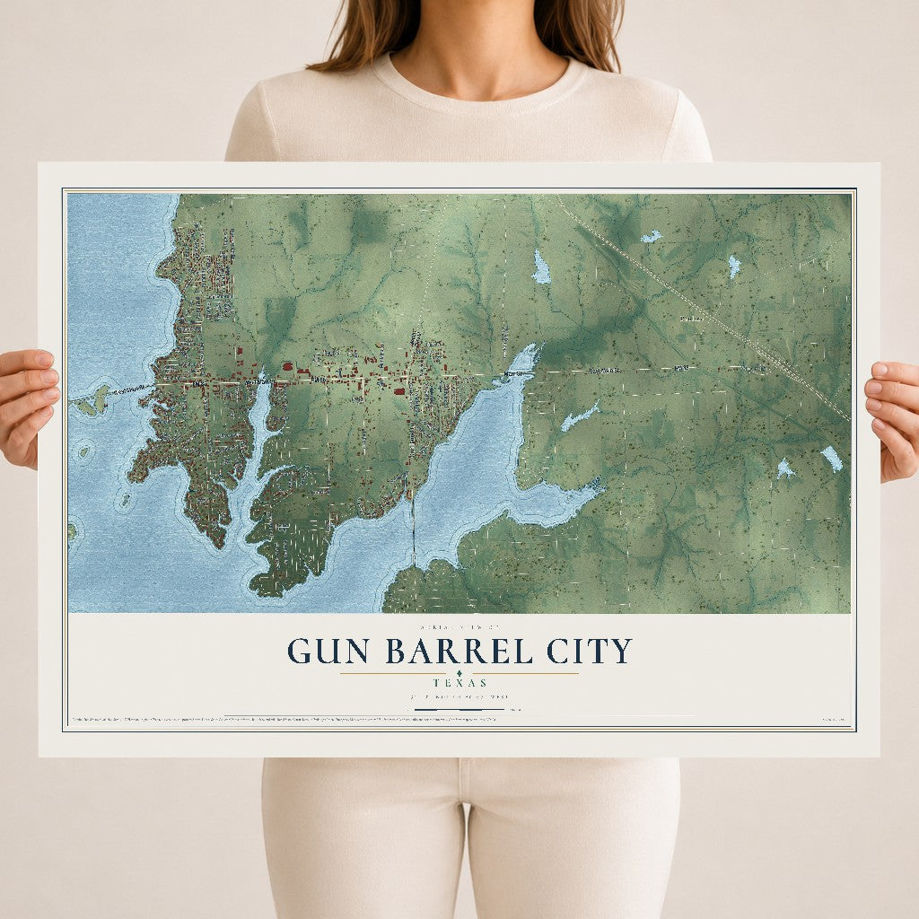 Map of Gun Barrel City, Texas, 18 x 24 inch unframed archival matte print
