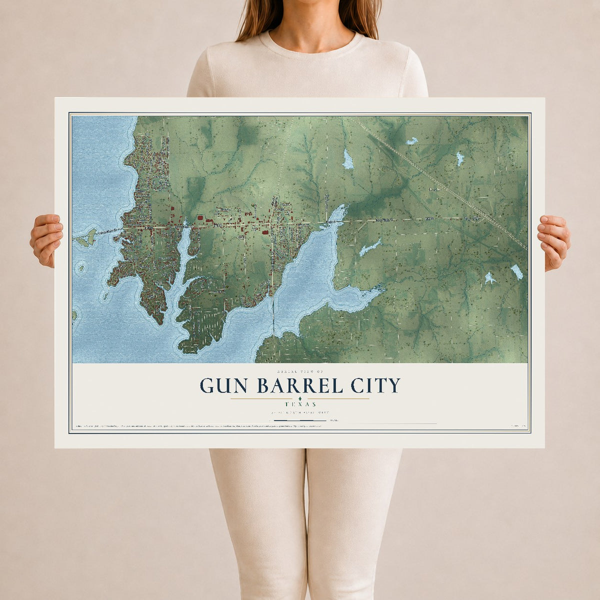 Map of Gun Barrel City, Texas, 24 x 36 inch unframed archival matte print
