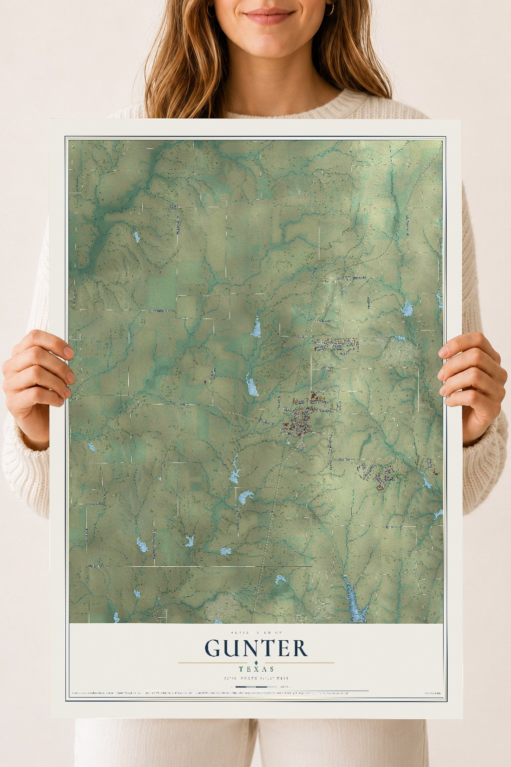 Map of Gunter, Texas, 18 x 24 inch unframed archival matte print