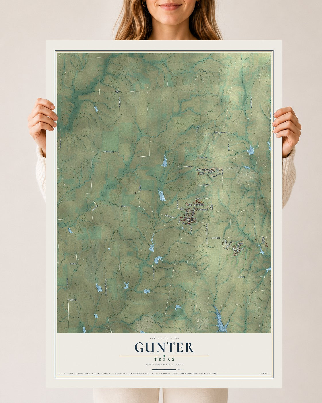 Map of Gunter, Texas, 24 x 36 inch unframed archival matte print