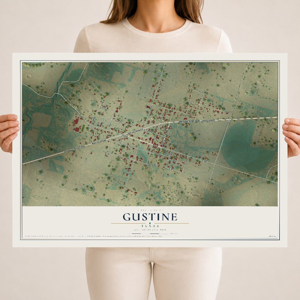 Map of Gustine, Texas, 18 x 24 inch unframed archival matte print