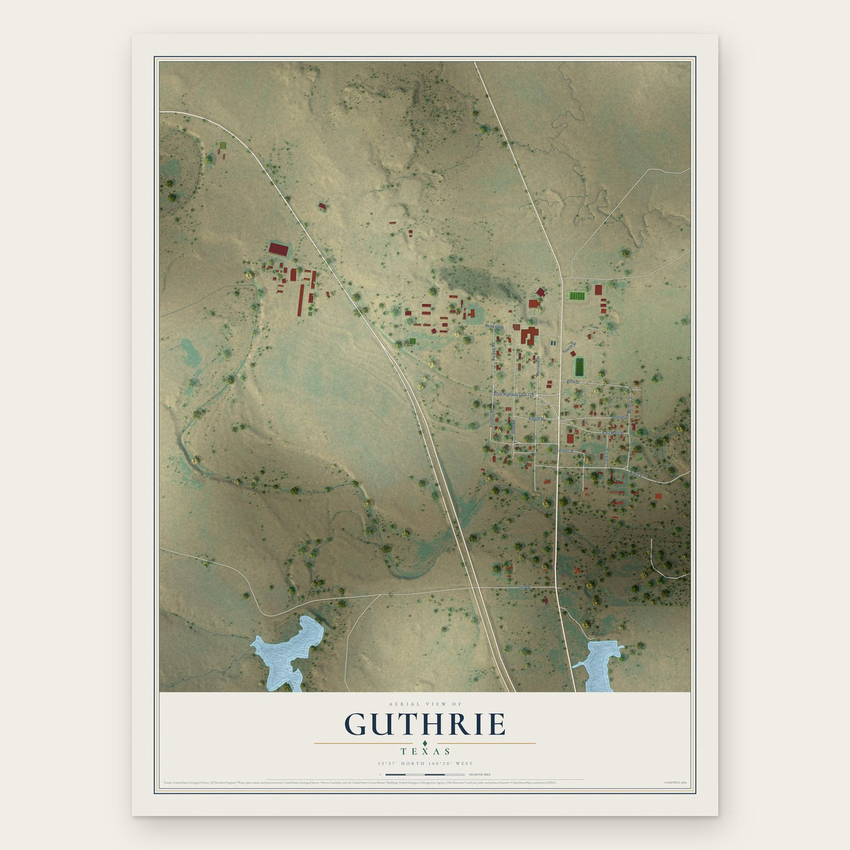 Guthrie, Texas map print, the full design