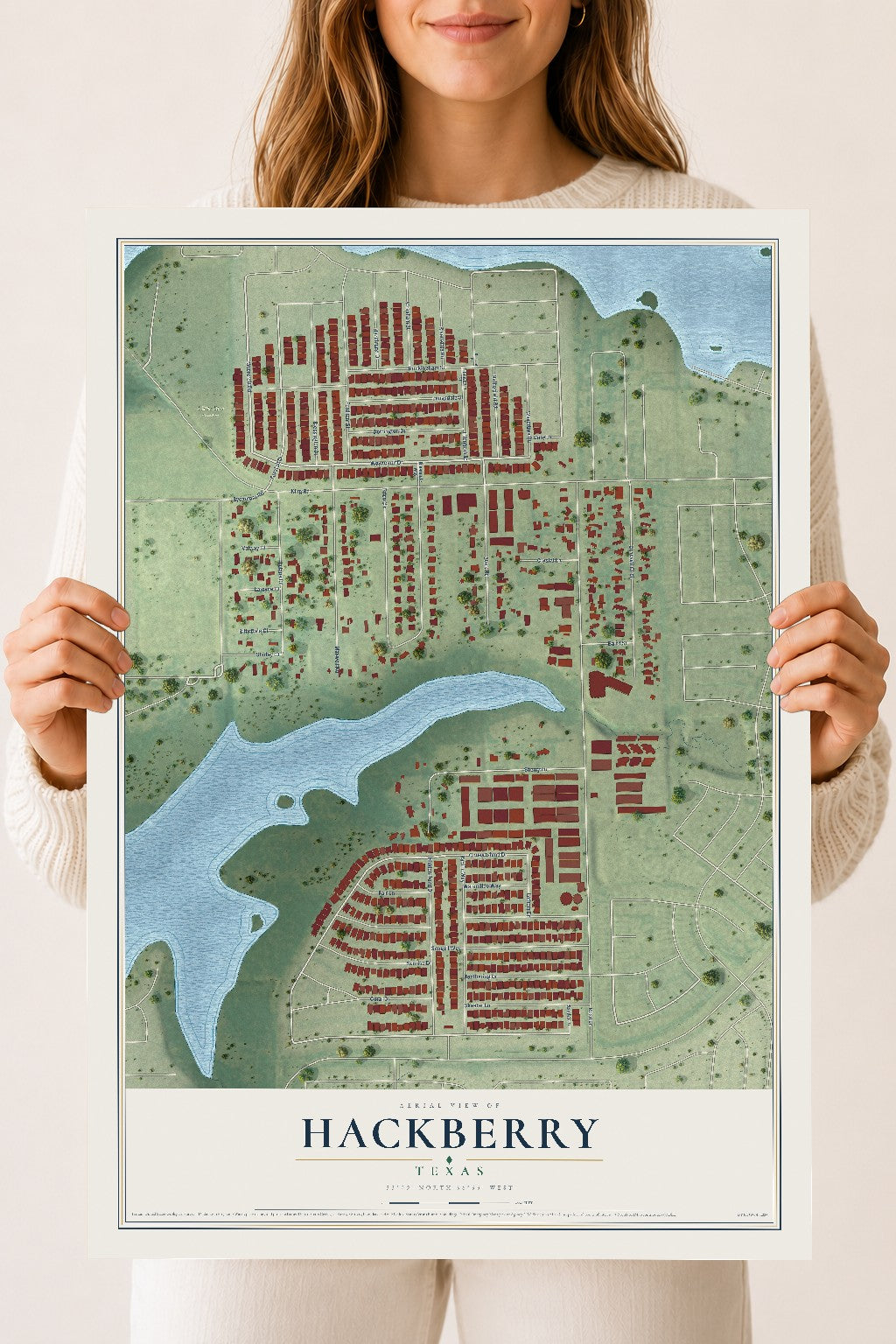 Map of Hackberry, Texas, 18 x 24 inch unframed archival matte print