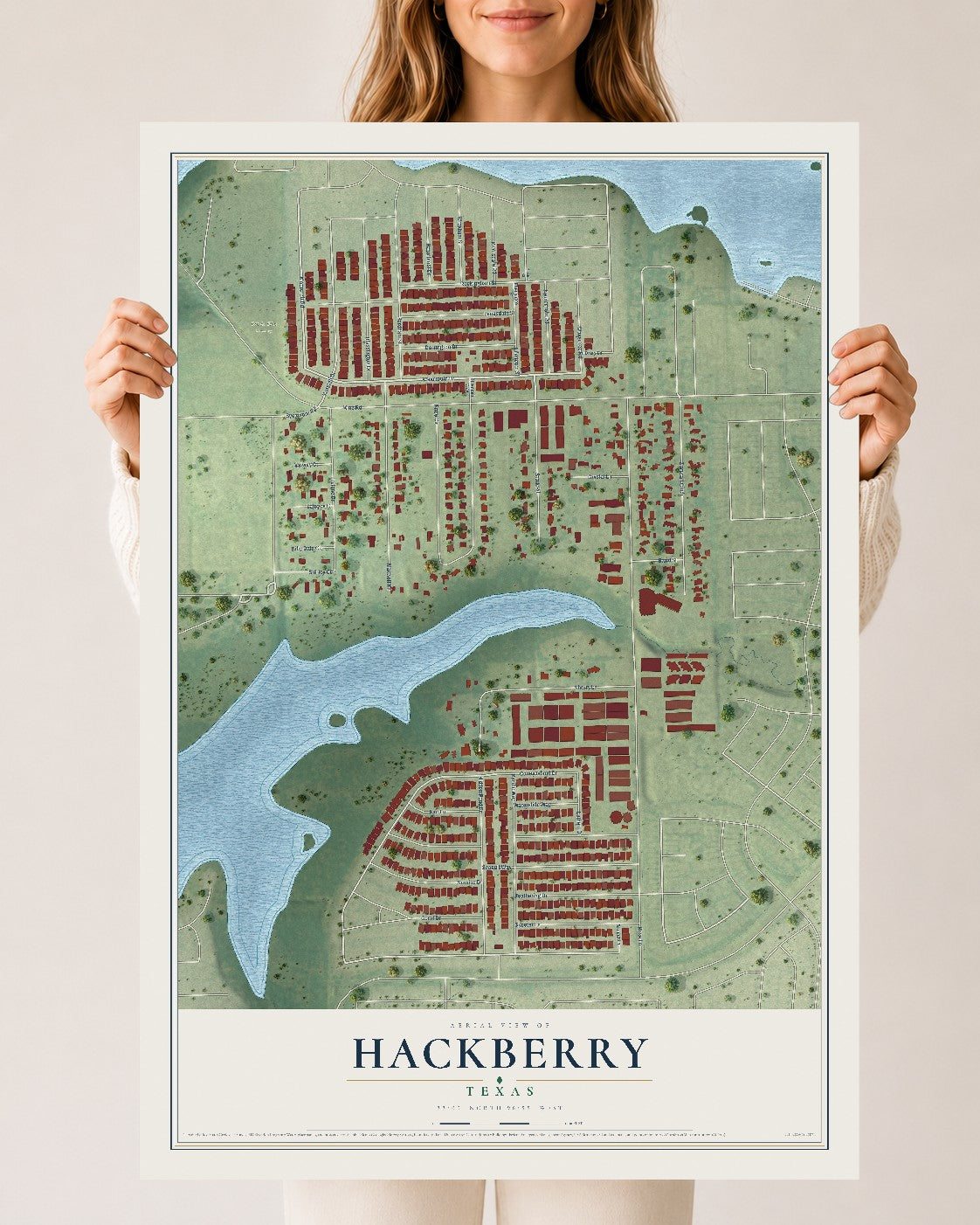 Map of Hackberry, Texas, 24 x 36 inch unframed archival matte print