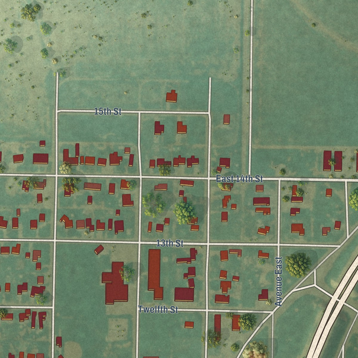 Second close-up of the map of Hale Center, Texas print showing more streets and buildings