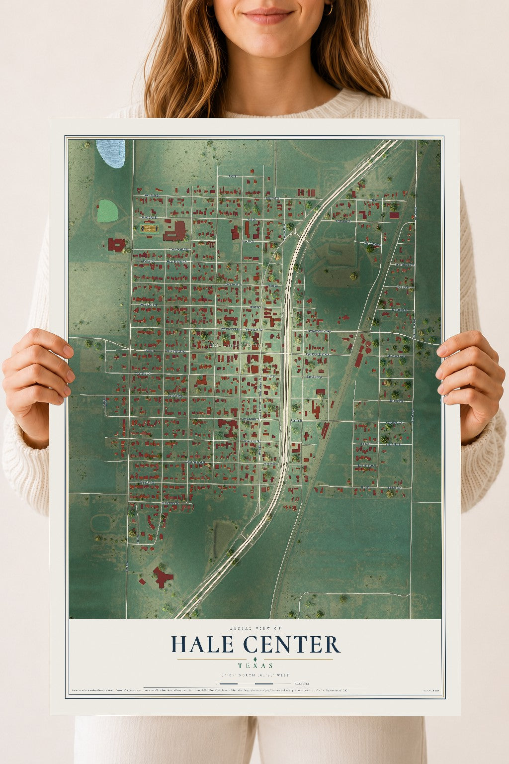 Map of Hale Center, Texas, 18 x 24 inch unframed archival matte print