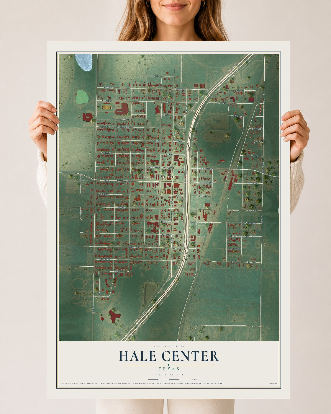Map of Hale Center, Texas, 24 x 36 inch unframed archival matte print