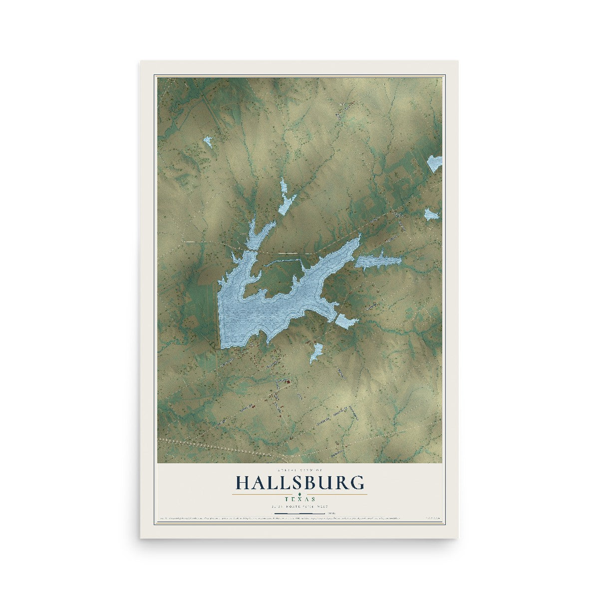 Map of Hallsburg, Texas, 12 x 18 inch unframed archival matte print