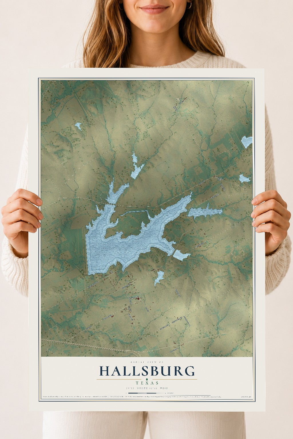 Map of Hallsburg, Texas, 18 x 24 inch unframed archival matte print