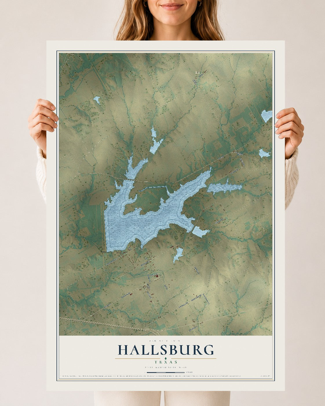 Map of Hallsburg, Texas, 24 x 36 inch unframed archival matte print