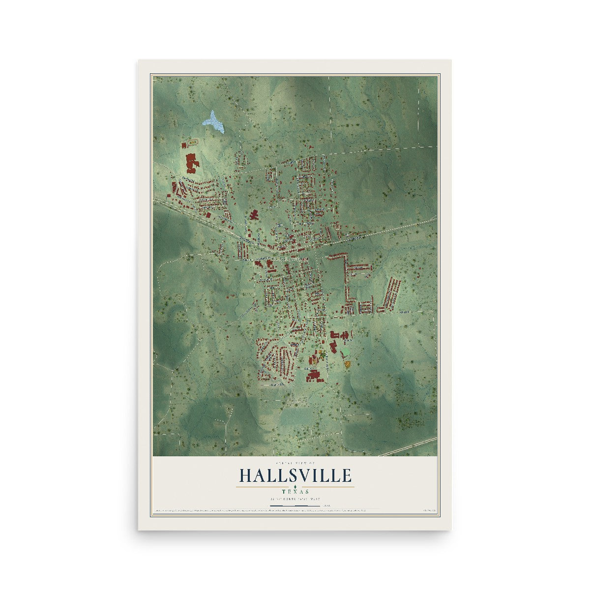 Map of Hallsville, Texas, 12 x 18 inch unframed archival matte print