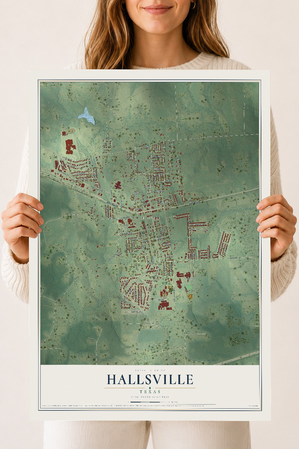 Map of Hallsville, Texas, 18 x 24 inch unframed archival matte print